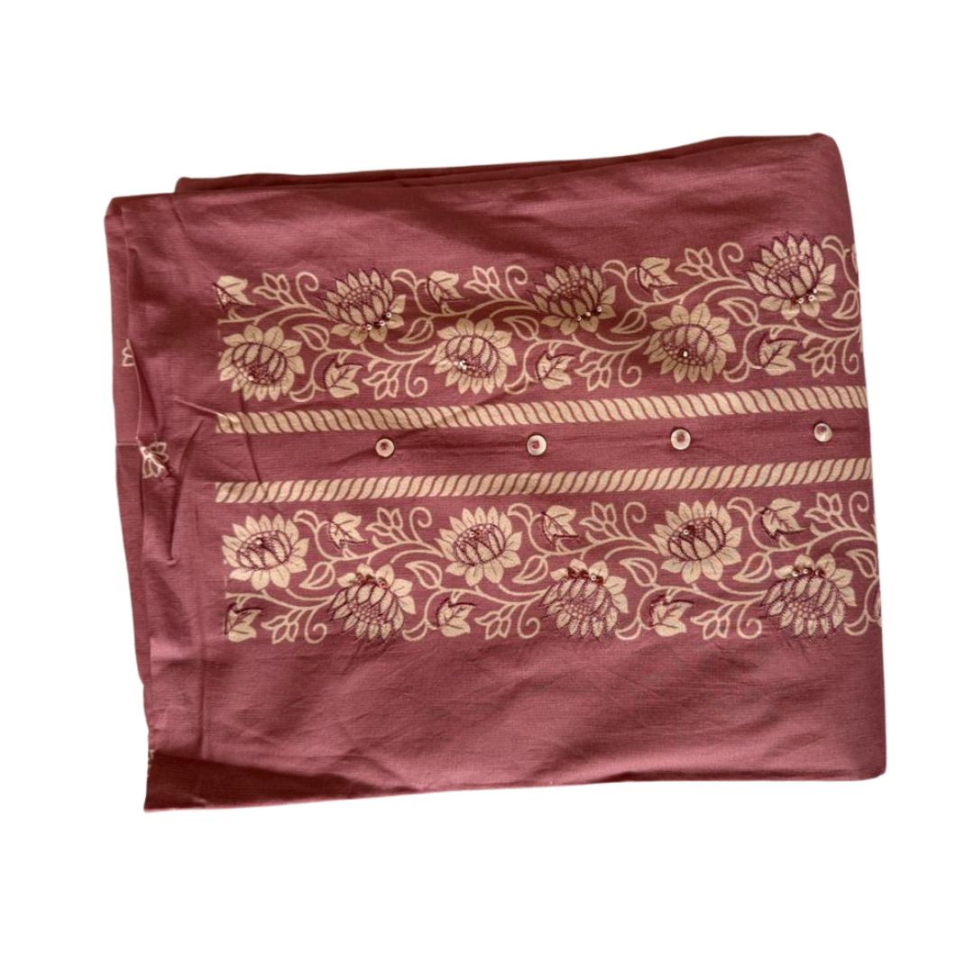 Elegant Dusty Rose Embroidered Unstitched Suit Set with Printed Dupatta
