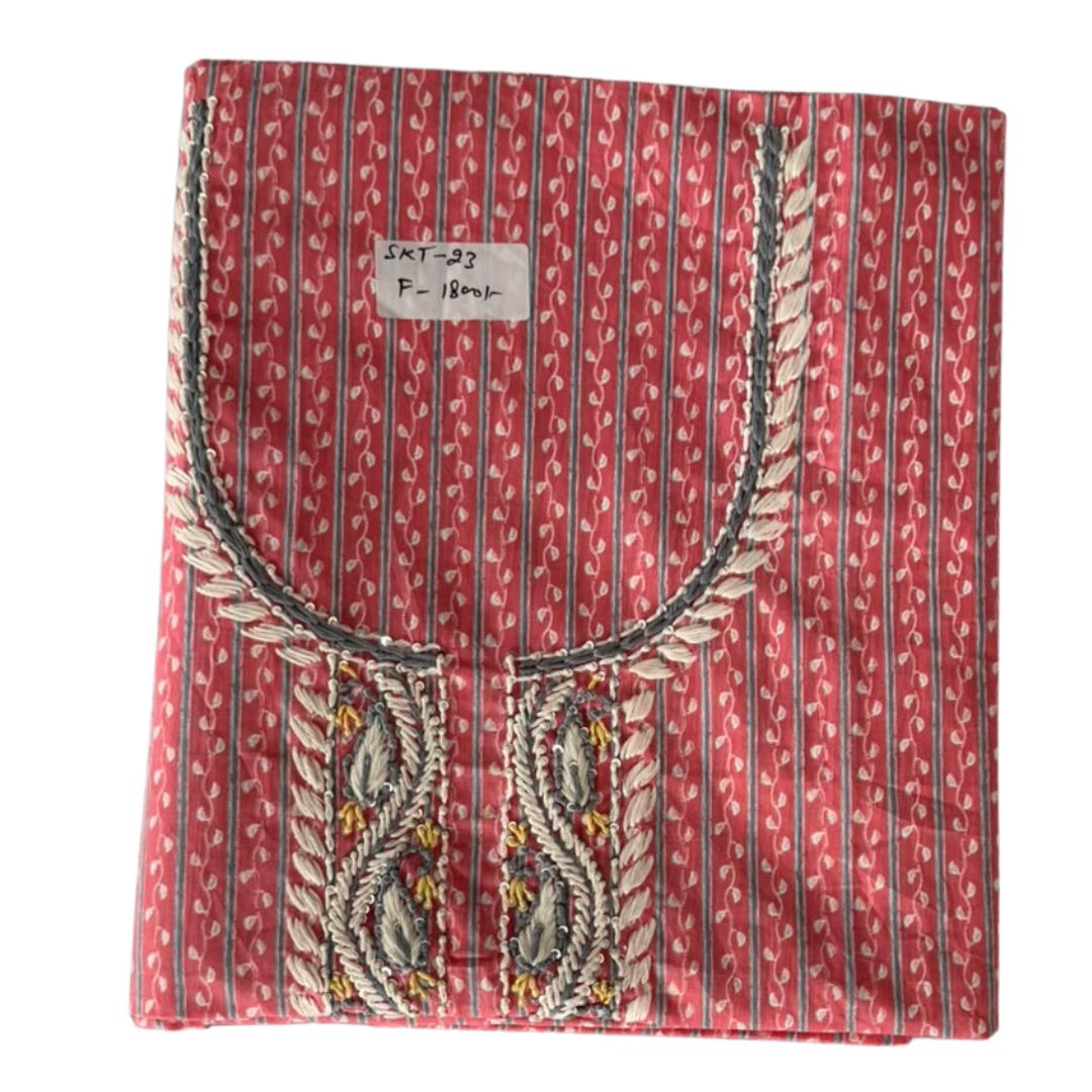 Coral Pink Embroidered Cotton Blend Unstitched Suit Set