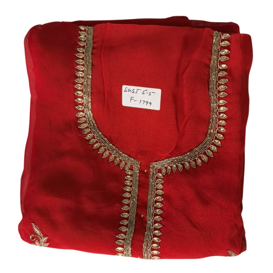 Elegant Red Embroidered Women's Unstitched 3-Piece Suit Set with Matching Dupatta