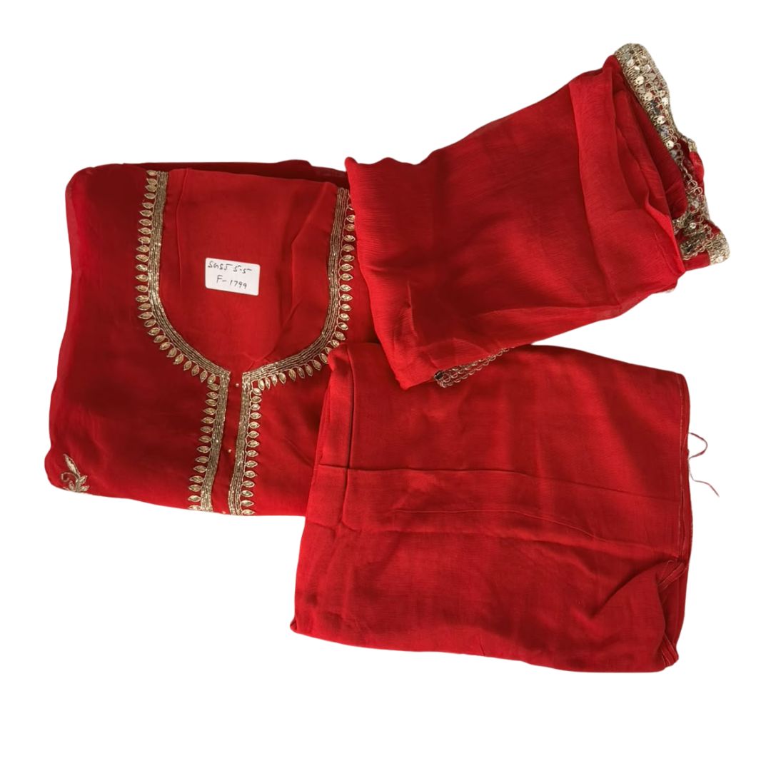 Elegant Red Embroidered Women's Unstitched 3-Piece Suit Set with Matching Dupatta