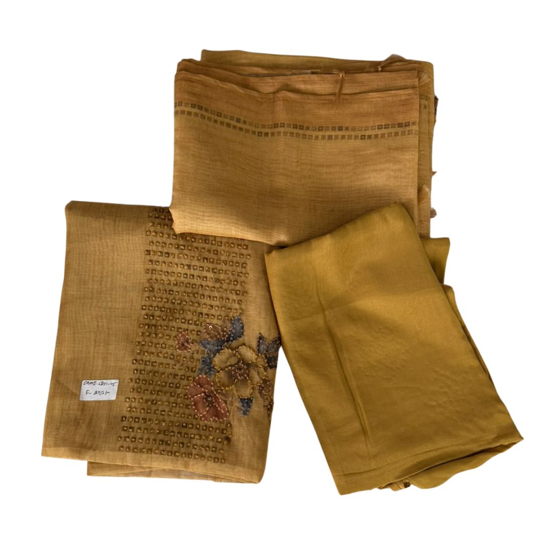 Mustard Ochre Floral Embroidered Unstitched 3-Piece Suit Set